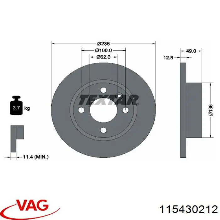 115430212 VAG disco de freno delantero