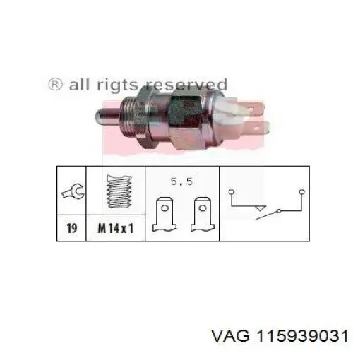 Comprar 115939031 VAG Interruptor de luz de marcha atrás