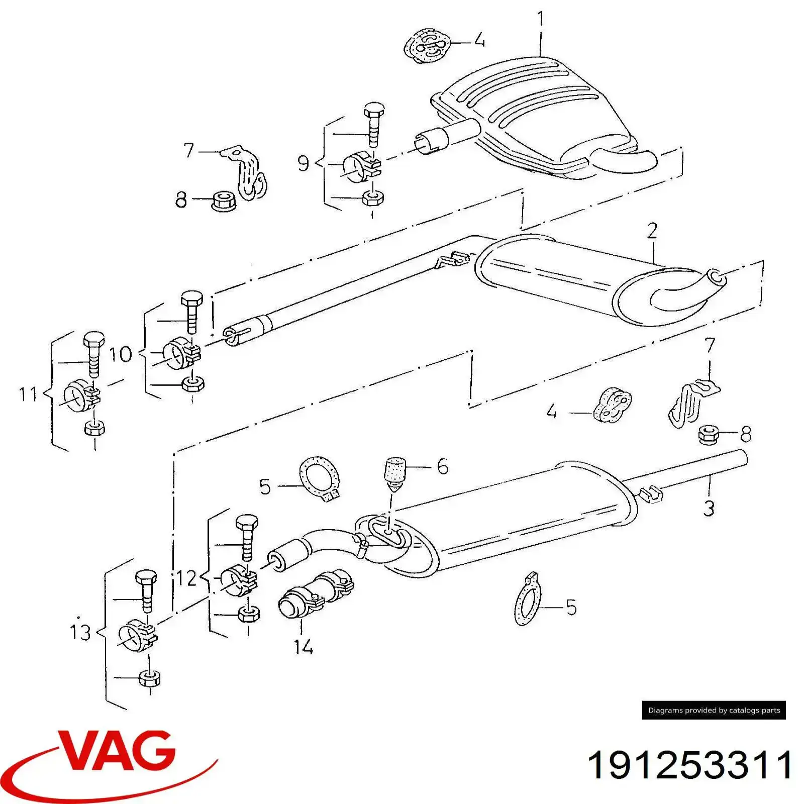 191253311 VAG soporte, silenciador