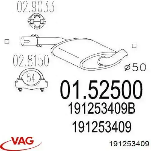 191253409 VAG silenciador del medio