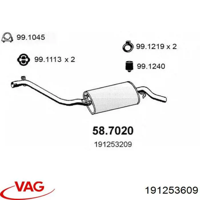 191253609 VAG silenciador posterior