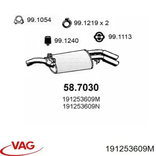 Silenciador trasero VAG 191253609M precio, desde 89,68 EUR