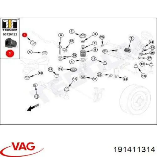 Buje de barra estabilizadora delantera VAG 191411314 precio, desde 1,56 EUR
