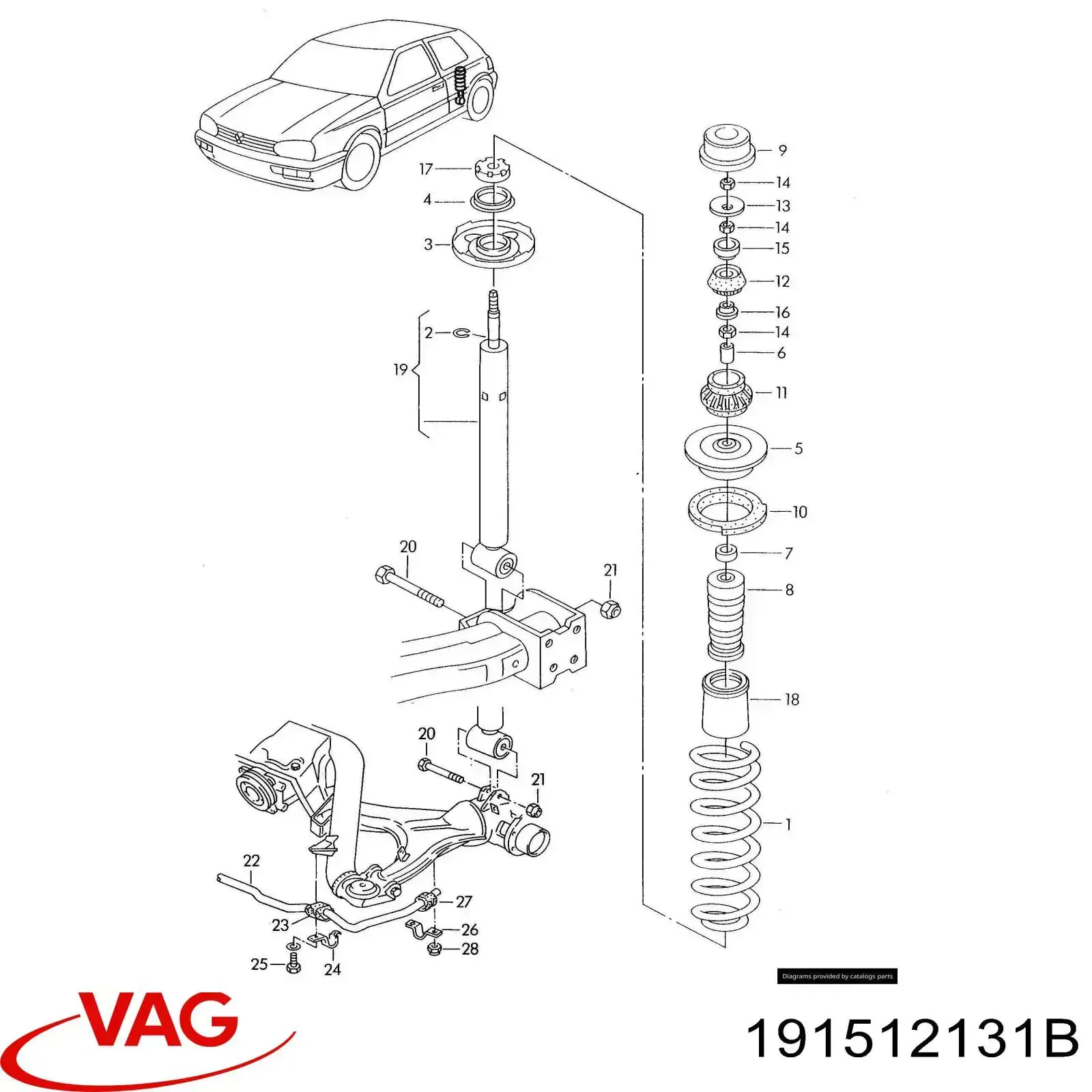 Tope de amortiguador trasero 191512131B VAG