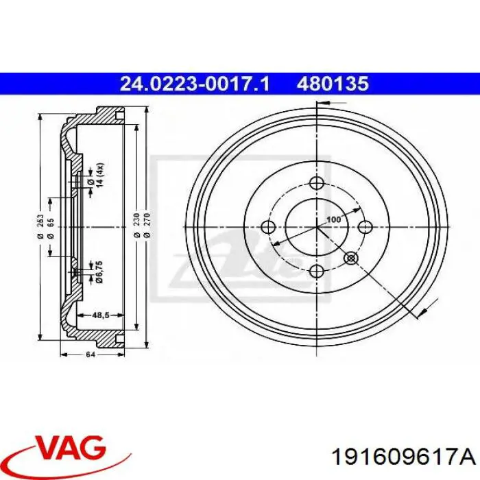 Tambor de freno trasero VAG 191609617A precio, desde 72,66 EUR