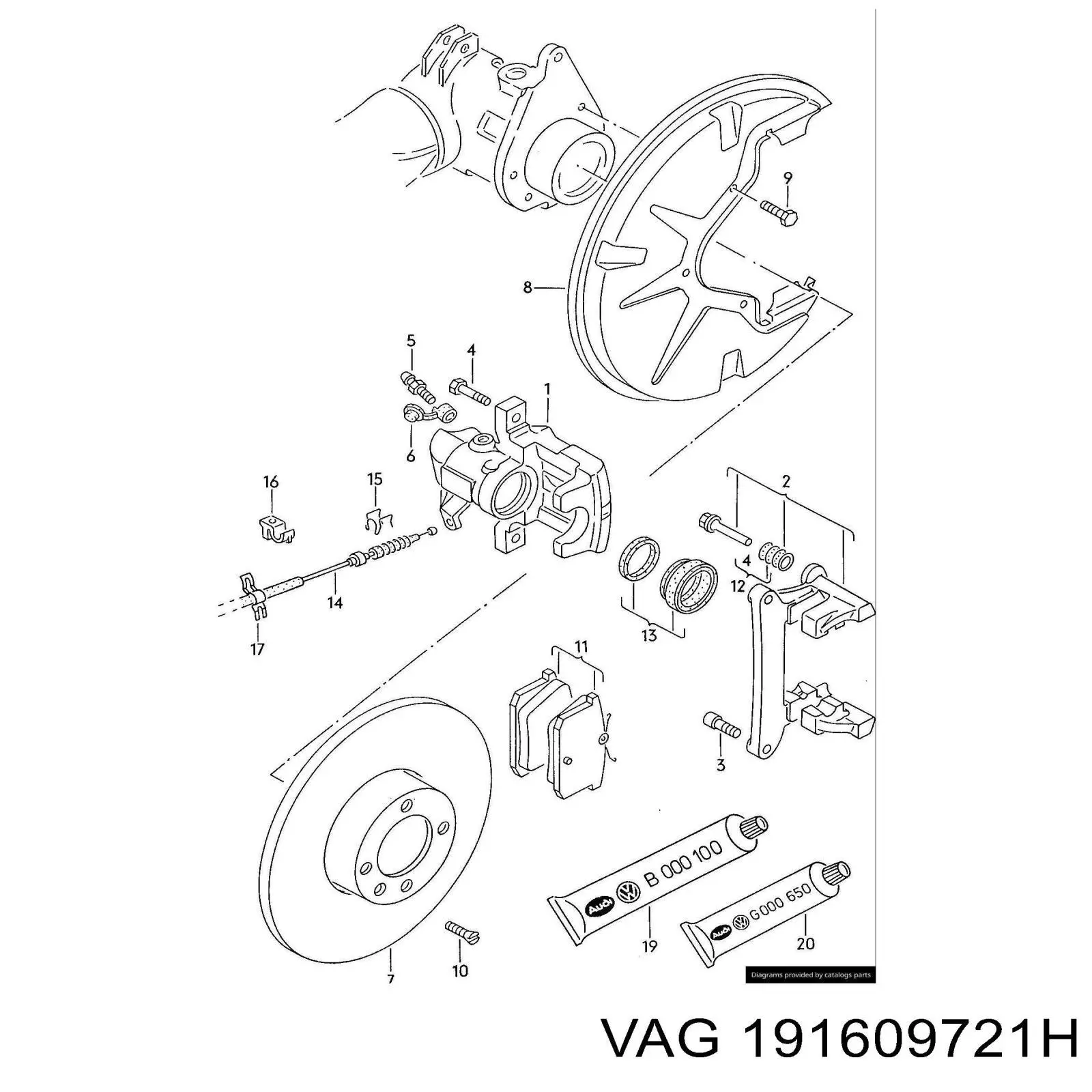 191609721H VAG cable de freno de mano trasero derecho/izquierdo