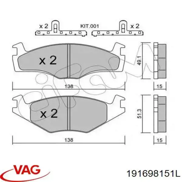 Pastillas freno delanteras VAG 191698151L precio, desde 25,12 EUR