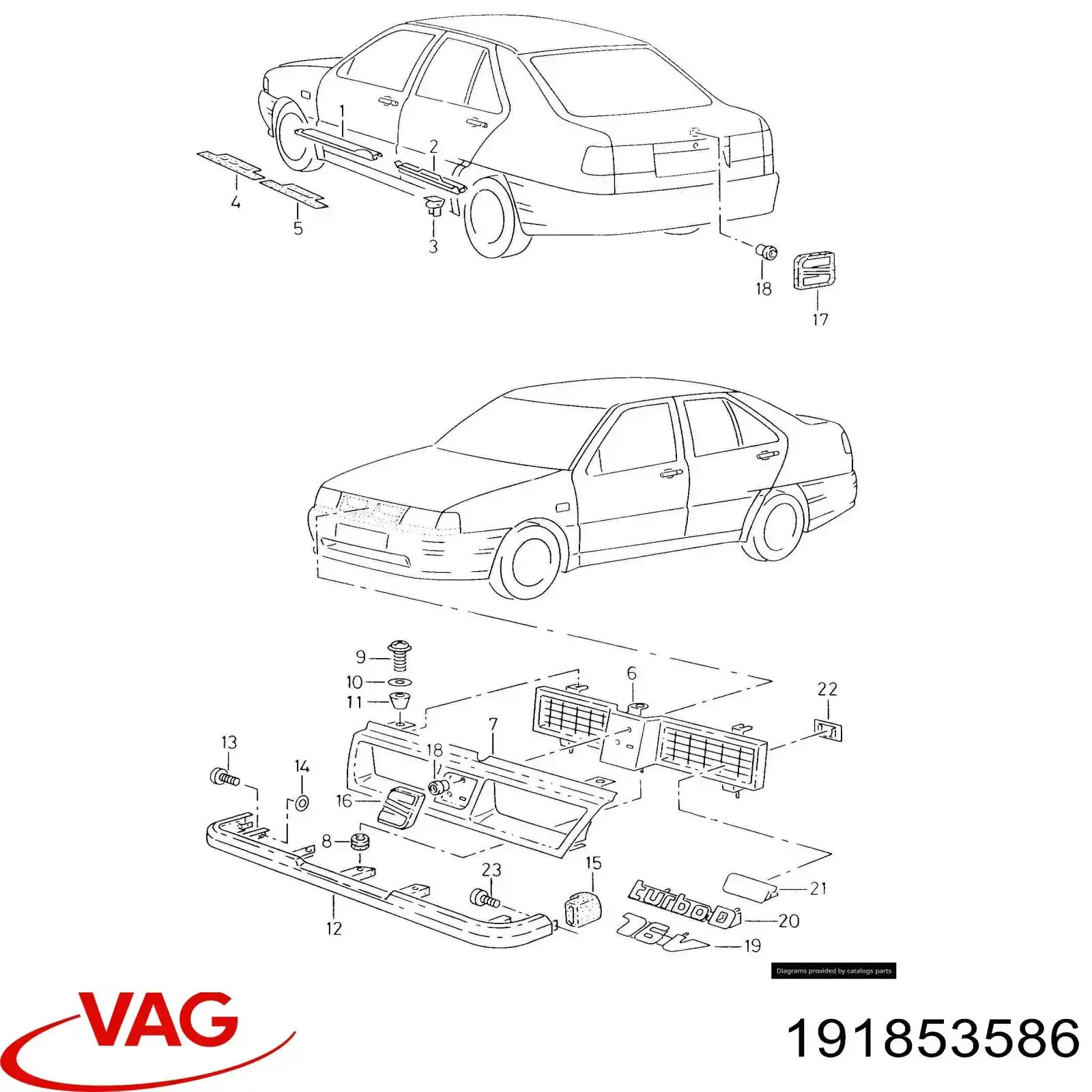 191853586 VAG clips de fijación de moldura de parabrisas