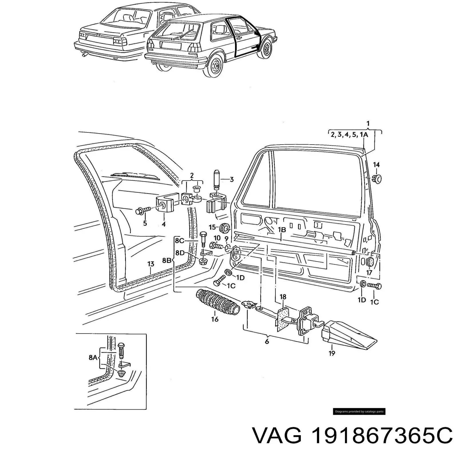 Junta de puerta delantera (en carrocería) para Volkswagen Golf (19E)