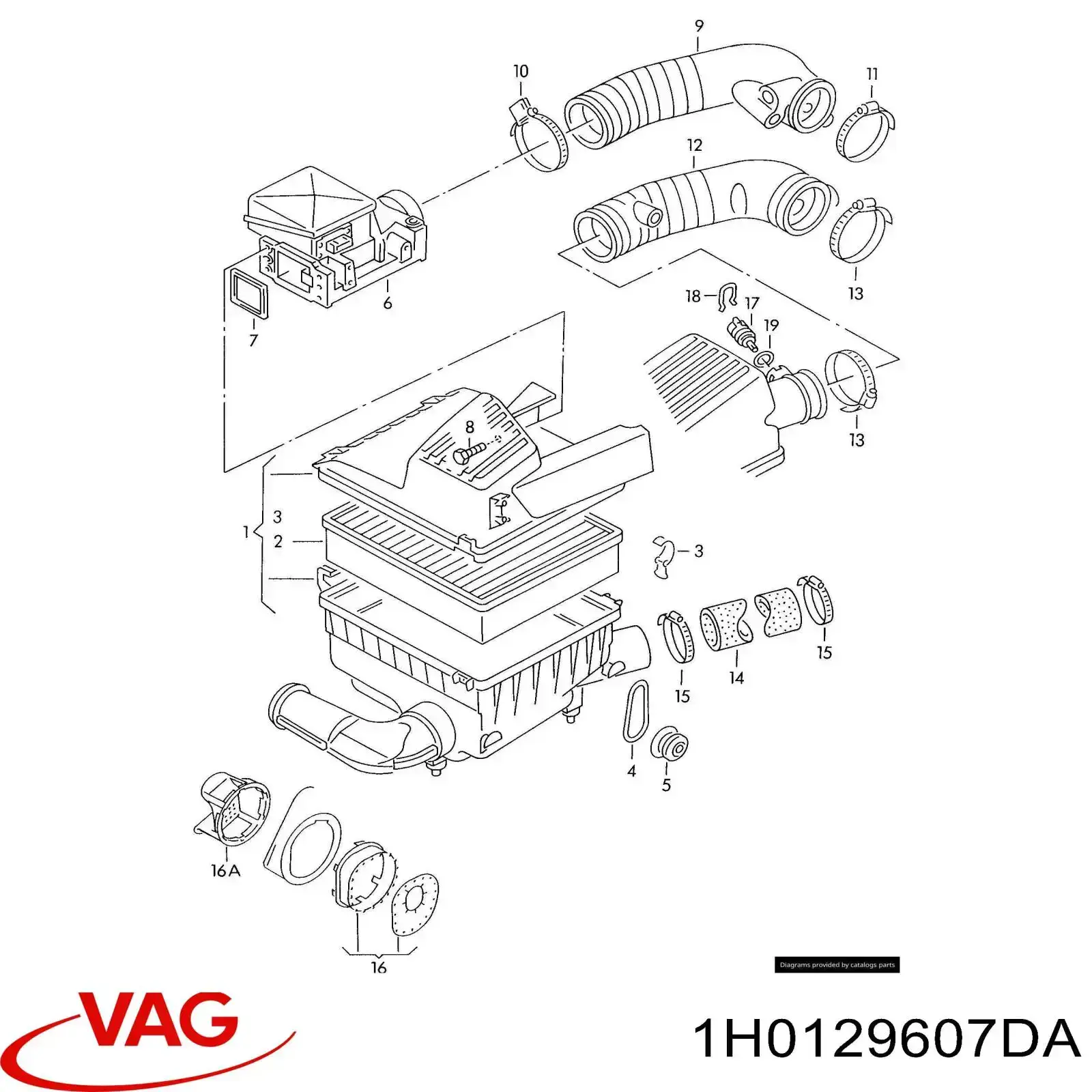 1H0129607DA VAG casco de filtro de aire