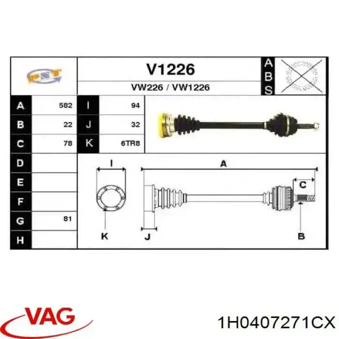 Semieje delantero izquierdo 1H0407271CX VAG