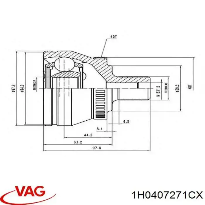 Semieje delantero izquierdo VAG 1H0407271CX precio, desde 71,15 EUR