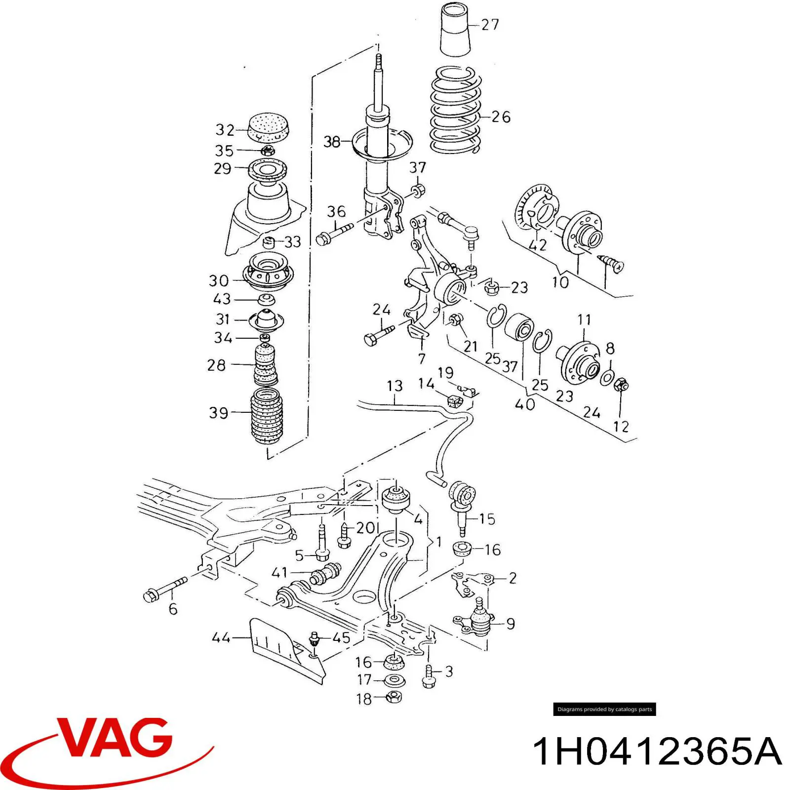 1H0412365A VAG Tuerca del vástago del amortiguador delantero