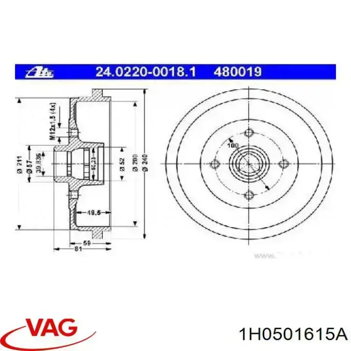 Tambor de freno trasero VAG 1H0501615A precio, desde 38,13 EUR