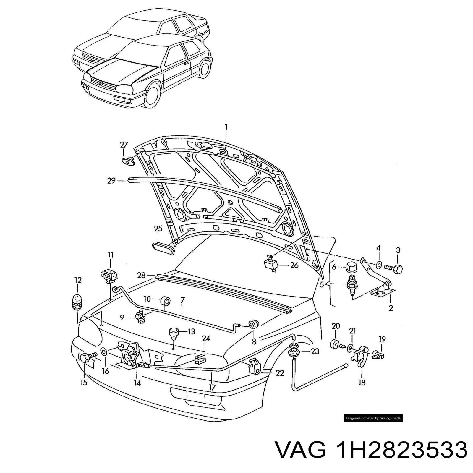 Asa, desbloqueo capó Volkswagen Caddy 2 (9K9)