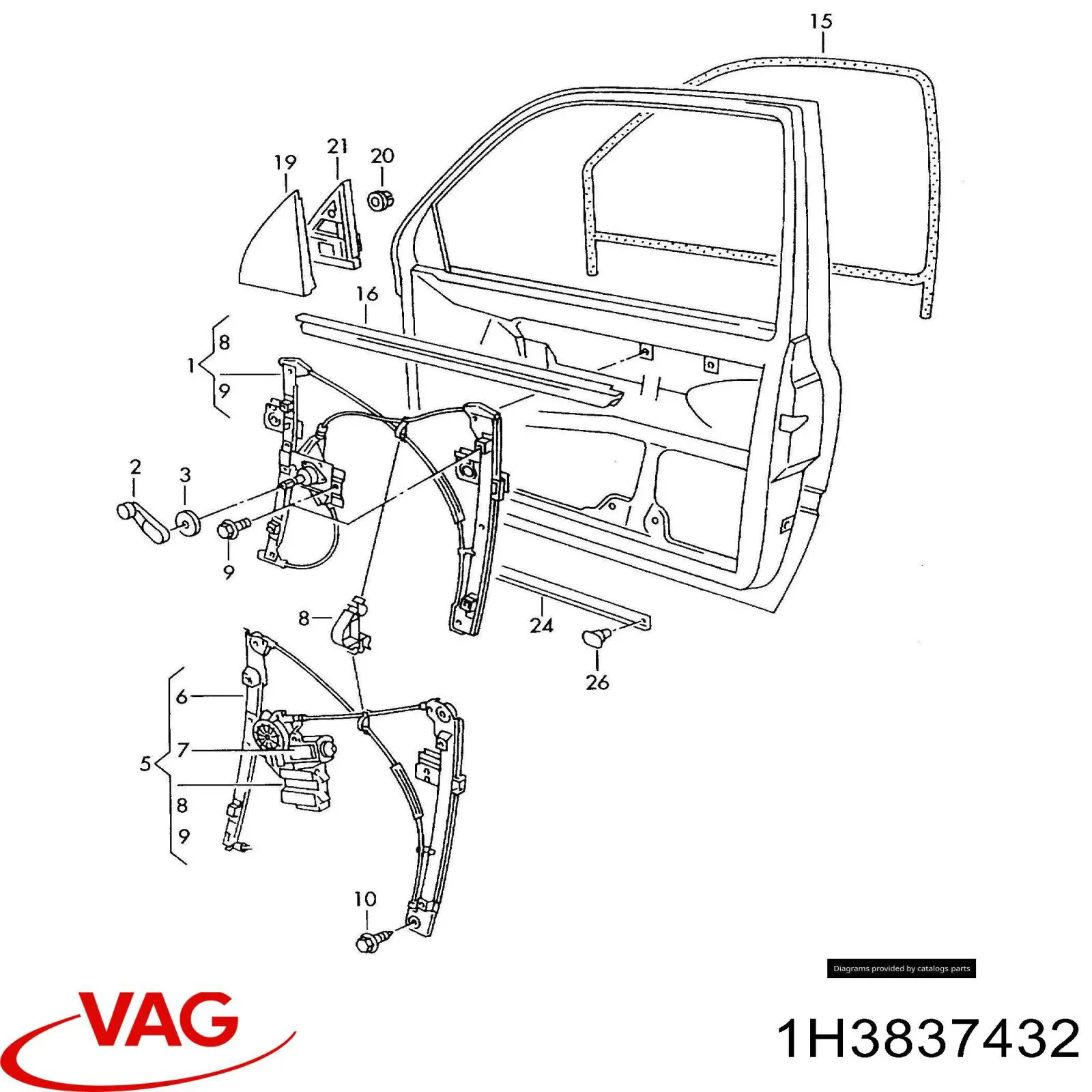 Guía de cristal del marco de la puerta delantera derecha VAG 1H3837432 precio, desde  