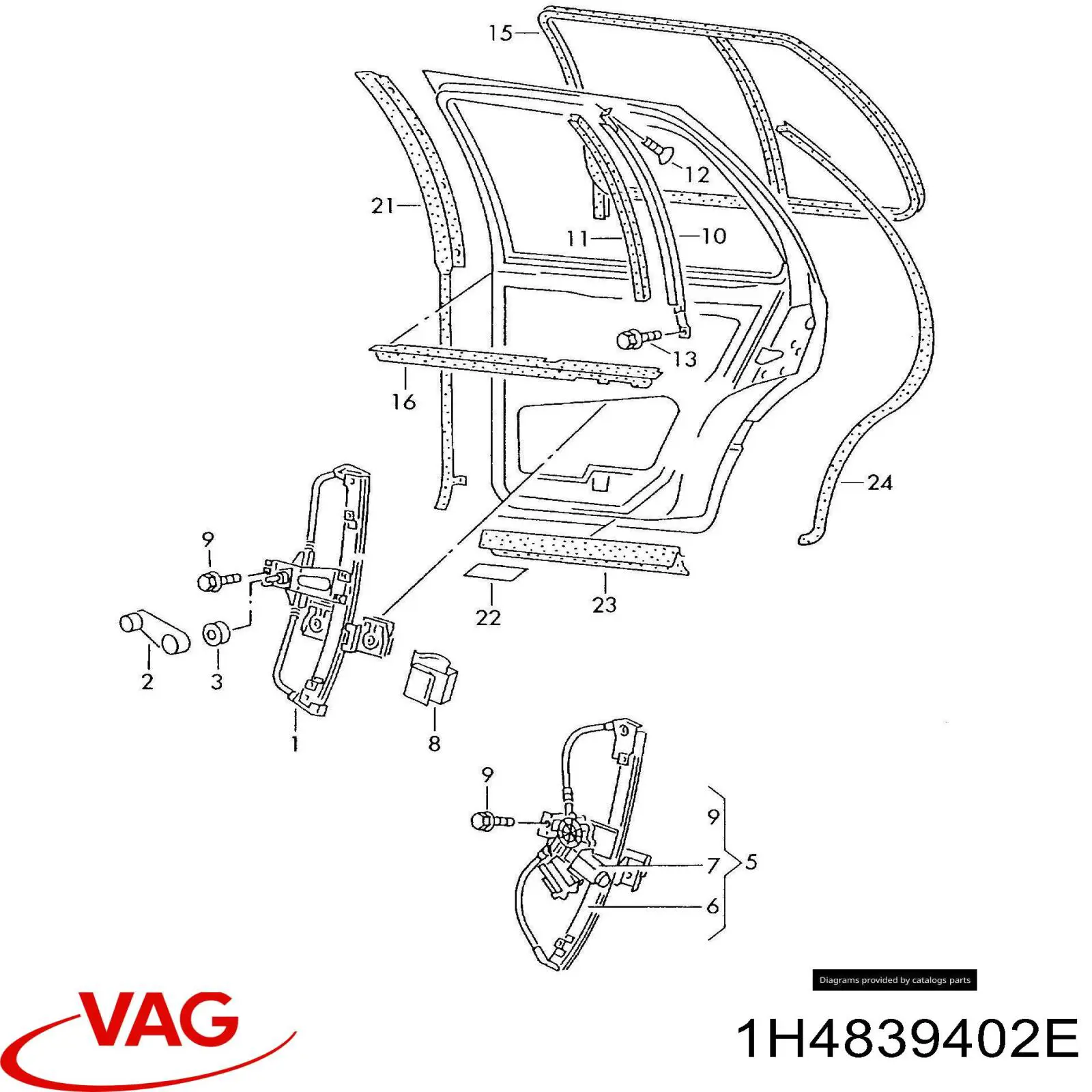 Mecanismo de elevalunas de la puerta trasera derecha VAG 1H4839402E precio, desde 30,22 EUR
