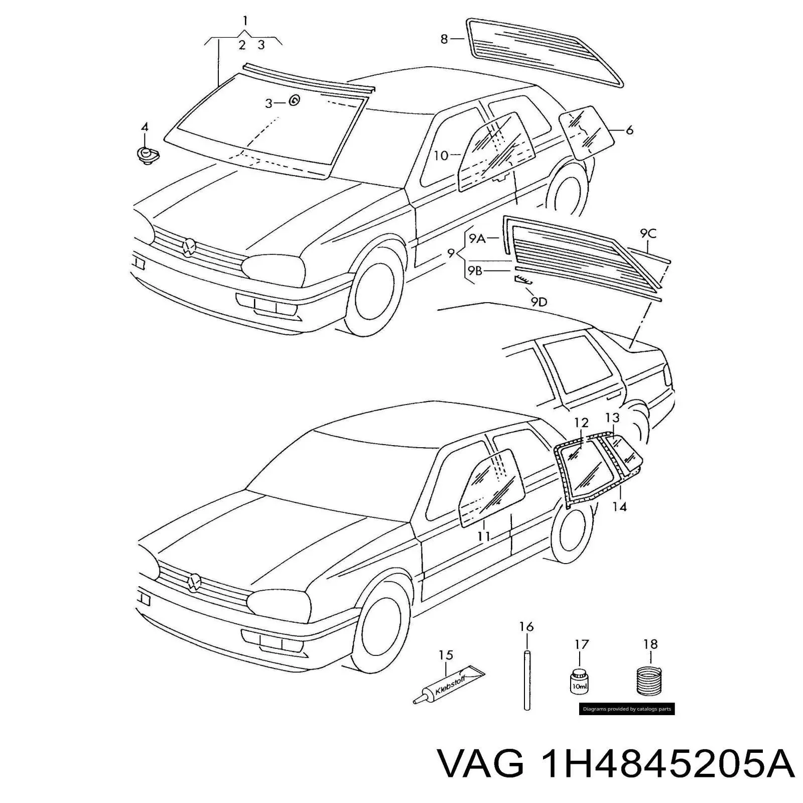 Comprar 1H4845205A VAG Cristal de puerta trasera izquierda