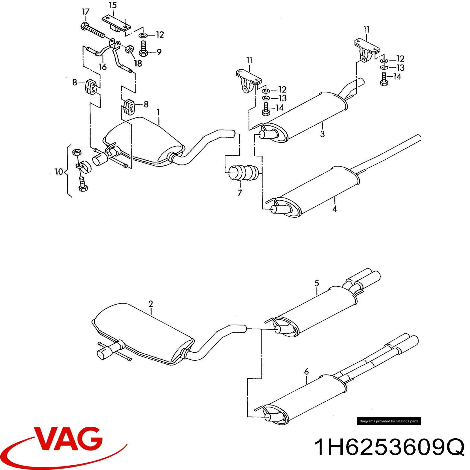 1H6253609Q VAG Silenciador trasero