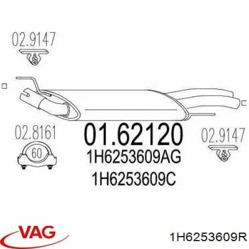 Comprar 1H6253609R VAG Silenciador trasero