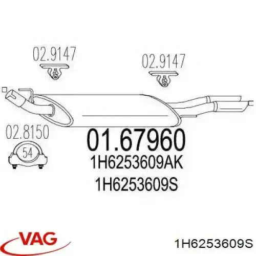 1H6253609AF VAG Silenciador trasero