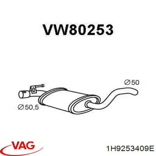 1H9253409E VAG Silenciador central