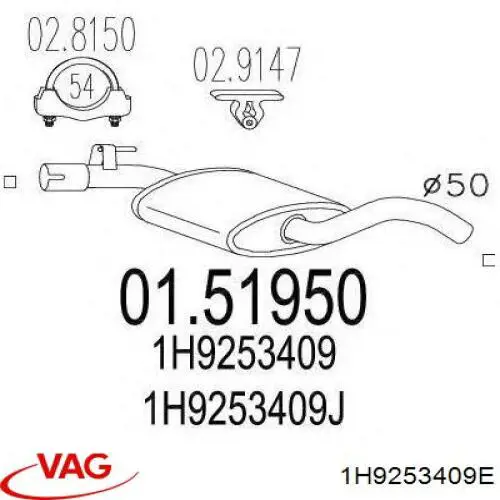 Silenciador central VAG 1H9253409E precio, desde 72,24 EUR