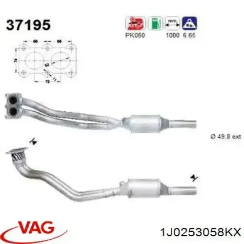 Comprar 1J0253058KX VAG Tubo de admisión del silenciador de escape delantero