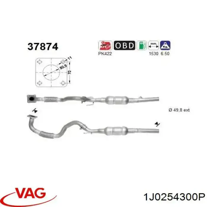 Comprar 1J0254300P VAG Tubo de admisión del silenciador de escape delantero