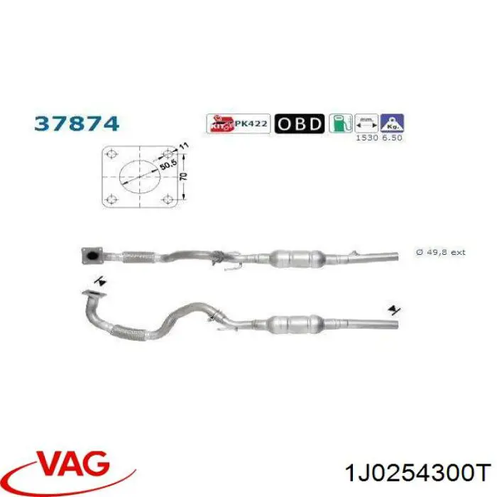 Comprar 1J0254300T VAG Tubo de admisión del silenciador de escape delantero