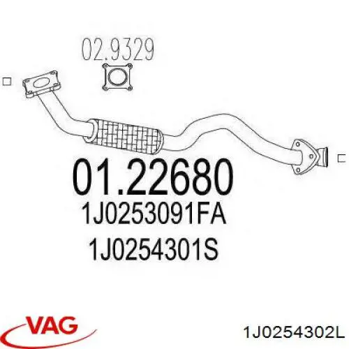 Tubo de escape delantero VAG 1J0254302L precio, desde 95,46 EUR