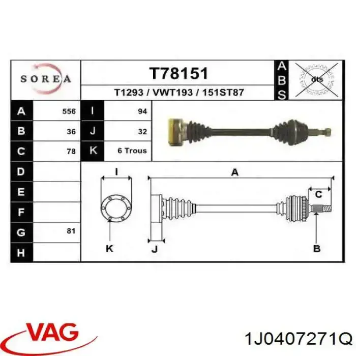 Semieje delantero izquierdo VAG 1J0407271Q