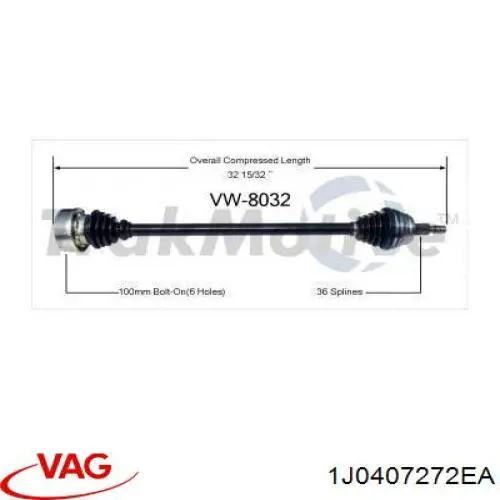 Semieje delantero derecho 1J0407272BK VAG