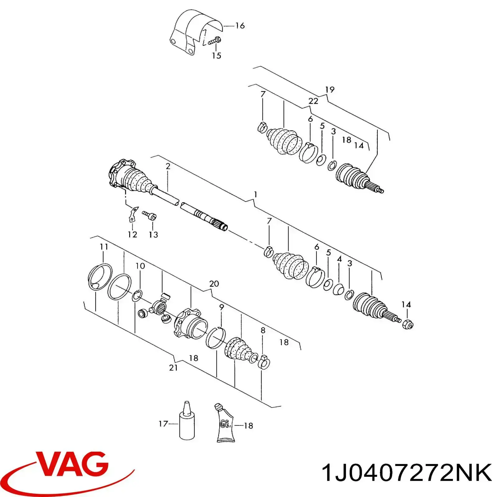 1J0407272NK VAG árbol de transmisión delantero derecho