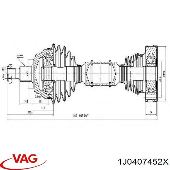 1J0407452X VAG Semieje delantero derecho