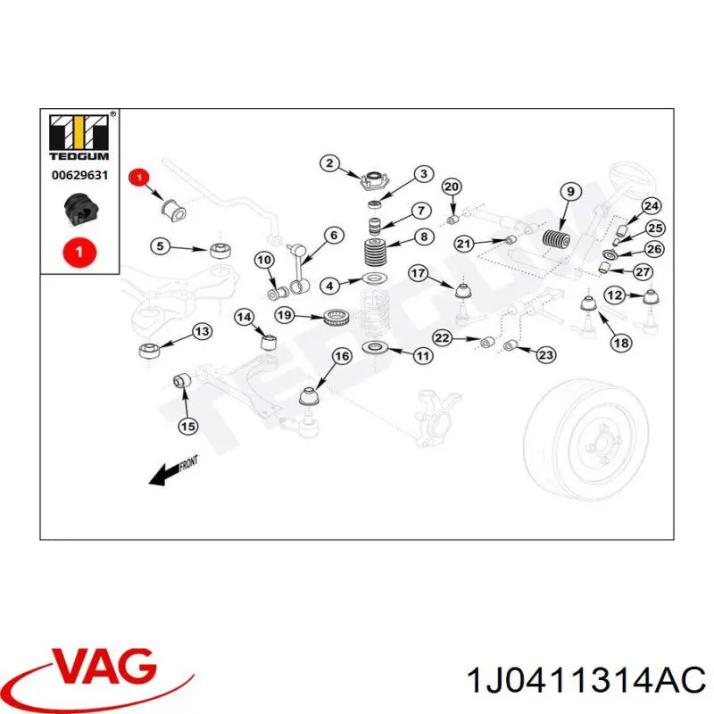 Buje de barra estabilizadora delantera VAG 1J0411314AC precio, desde 3,28 EUR