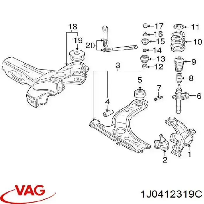 Soporte del amortiguador delantero 1J0412319C VAG