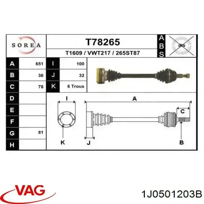 Semieje trasero izquierdo VAG 1J0501203B precio, desde 58,08 EUR
