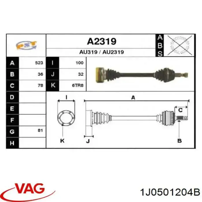 Comprar 1J0501204B VAG Semieje trasero derecho