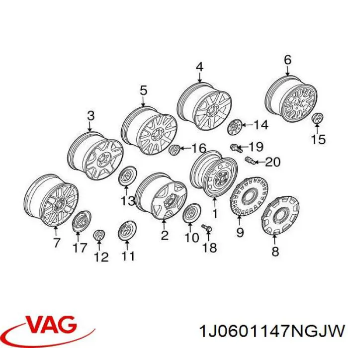 Tapa de rueda VAG 1J0601147NGJW precio, desde 71,04 EUR