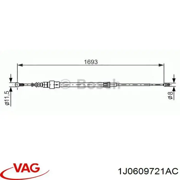 Cable de freno de mano trasero derecho/izquierdo 1J0609721AC VAG