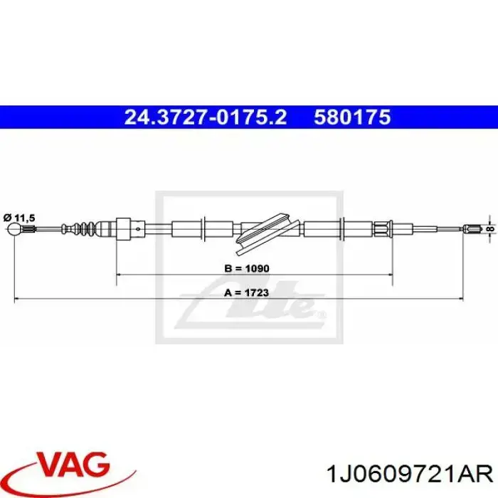 Cable de freno de mano trasero derecho/izquierdo VAG 1J0609721AR precio, desde 13,63 EUR