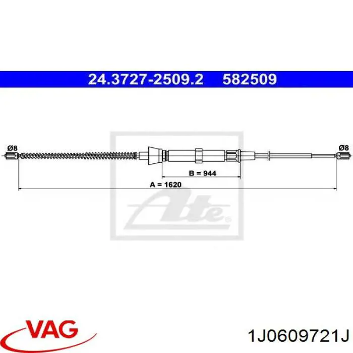 Cable de freno de mano trasero derecho/izquierdo VAG 1J0609721J precio, desde 8,74 EUR