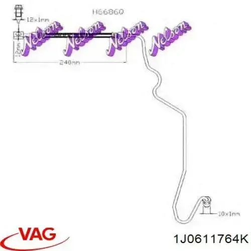 Latiguillos de freno trasero derecho 1J0611764K VAG