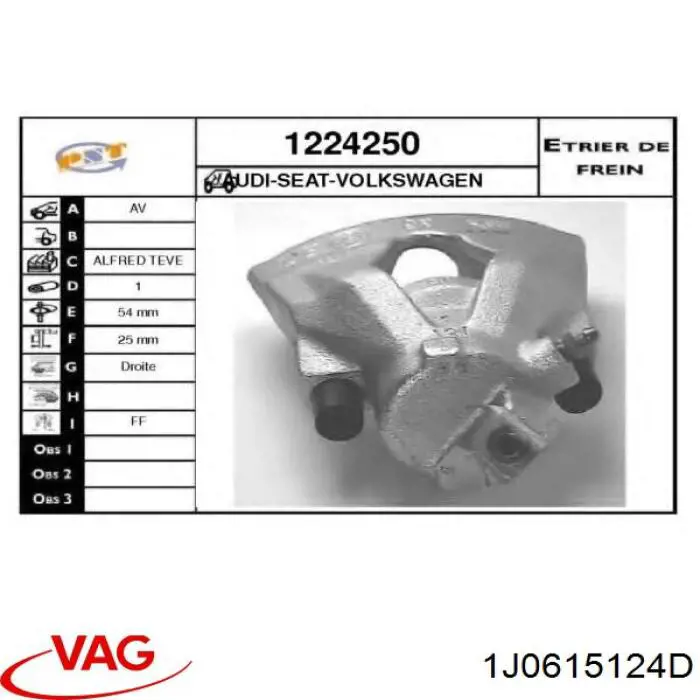 1J0615124D VAG Pinza de freno delantera derecha