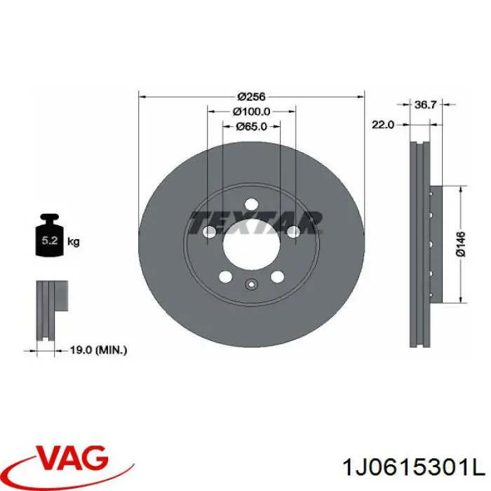 Disco de freno 1J0615301L VAG