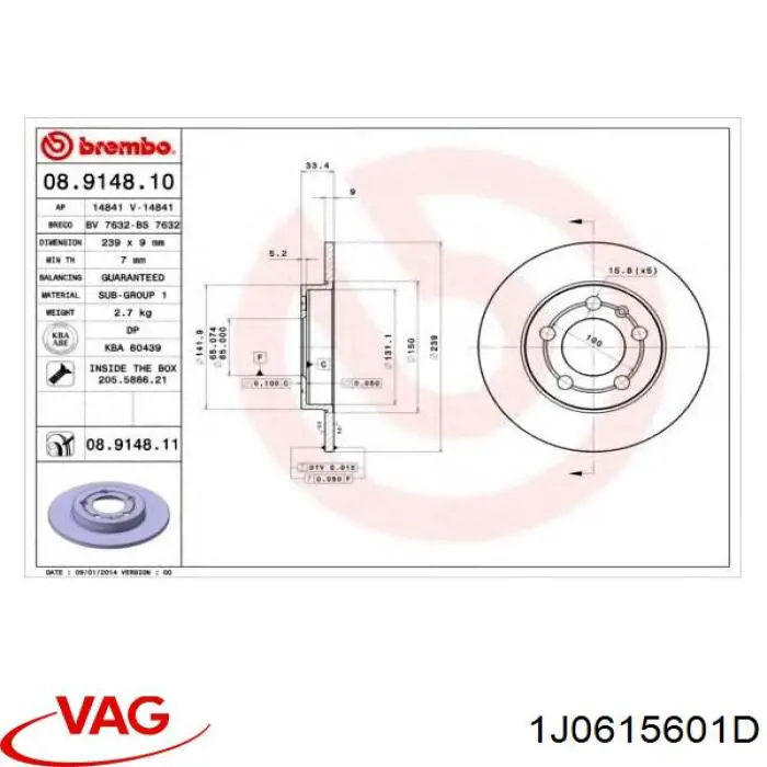 Comprar 1J0615601D VAG Disco de freno trasero