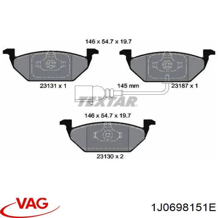 Comprar 1J0698151E VAG Pastillas delanteras de freno