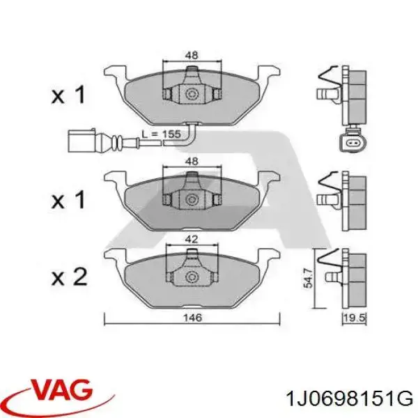 Pastillas de freno 1J0698151G VAG