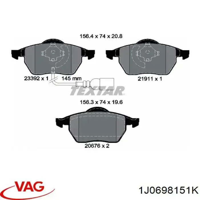 Pastillas freno delanteras VAG 1J0698151K precio, desde 29,23 EUR